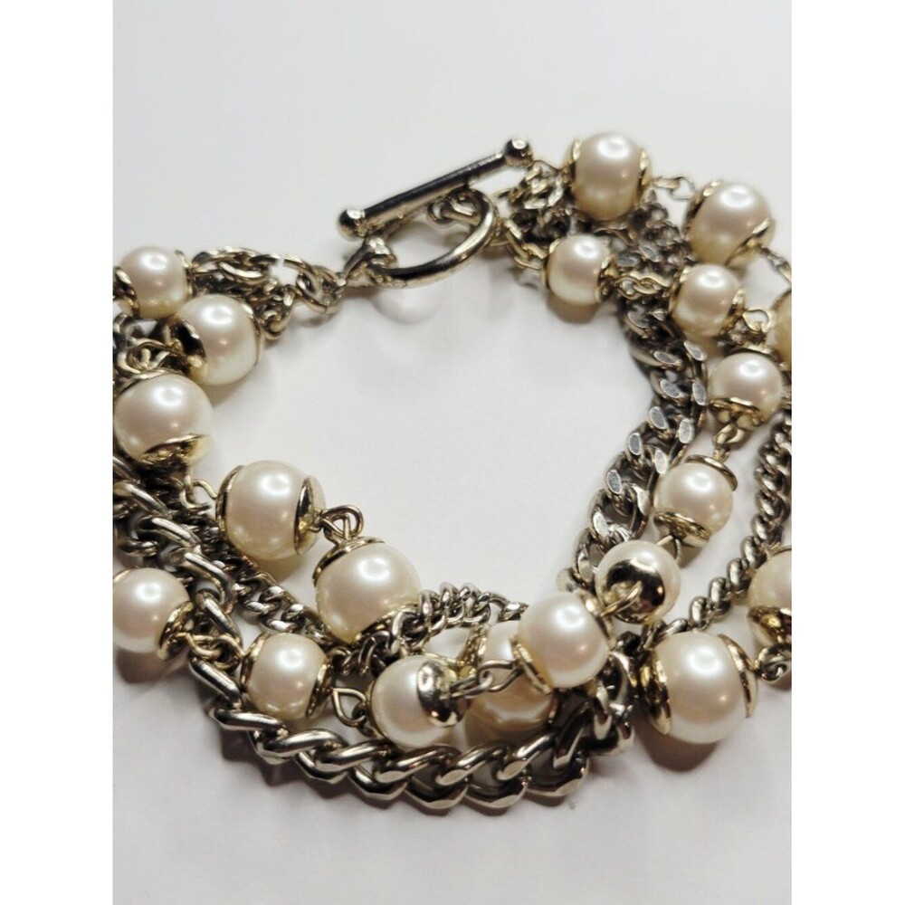 Vintage – Gorgeous Gold And Silver Antique Pearl And Cuban Link Cascade Bracelet